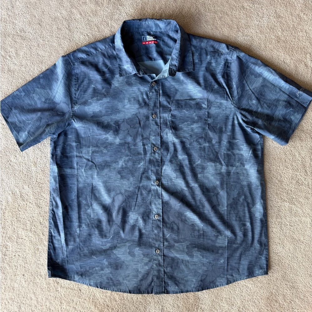 PGA Tour Men's Navy Blue Short-Sleeve Button-Down Shirt